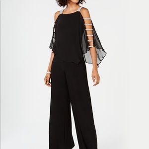 MSK Cold-Shoulder Rhinestone Jumpsuit (blue)